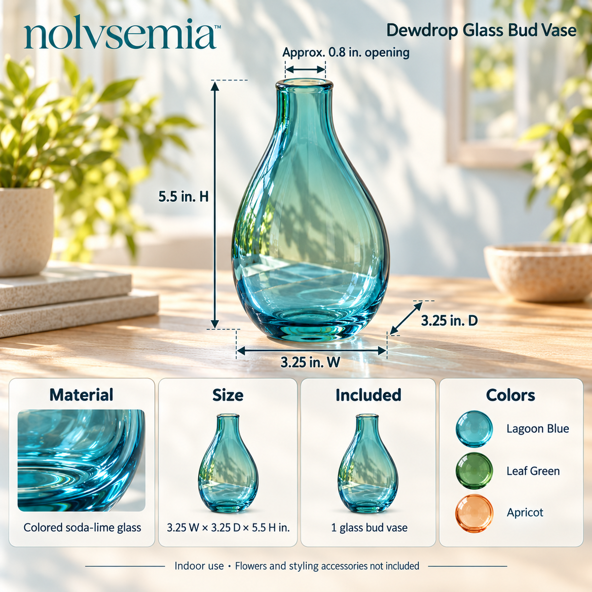 nolvsemia™ Dewdrop Colored Glass Bud Vase — Small Single-Stem Flower Vase for Shelf, Nightstand & Table Decor