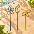 nolvsemia™ Meadow Silhouette Decorative Plant Stakes — 3 Metal Pot Accessories with Flower, Leaf & Butterfly Designs