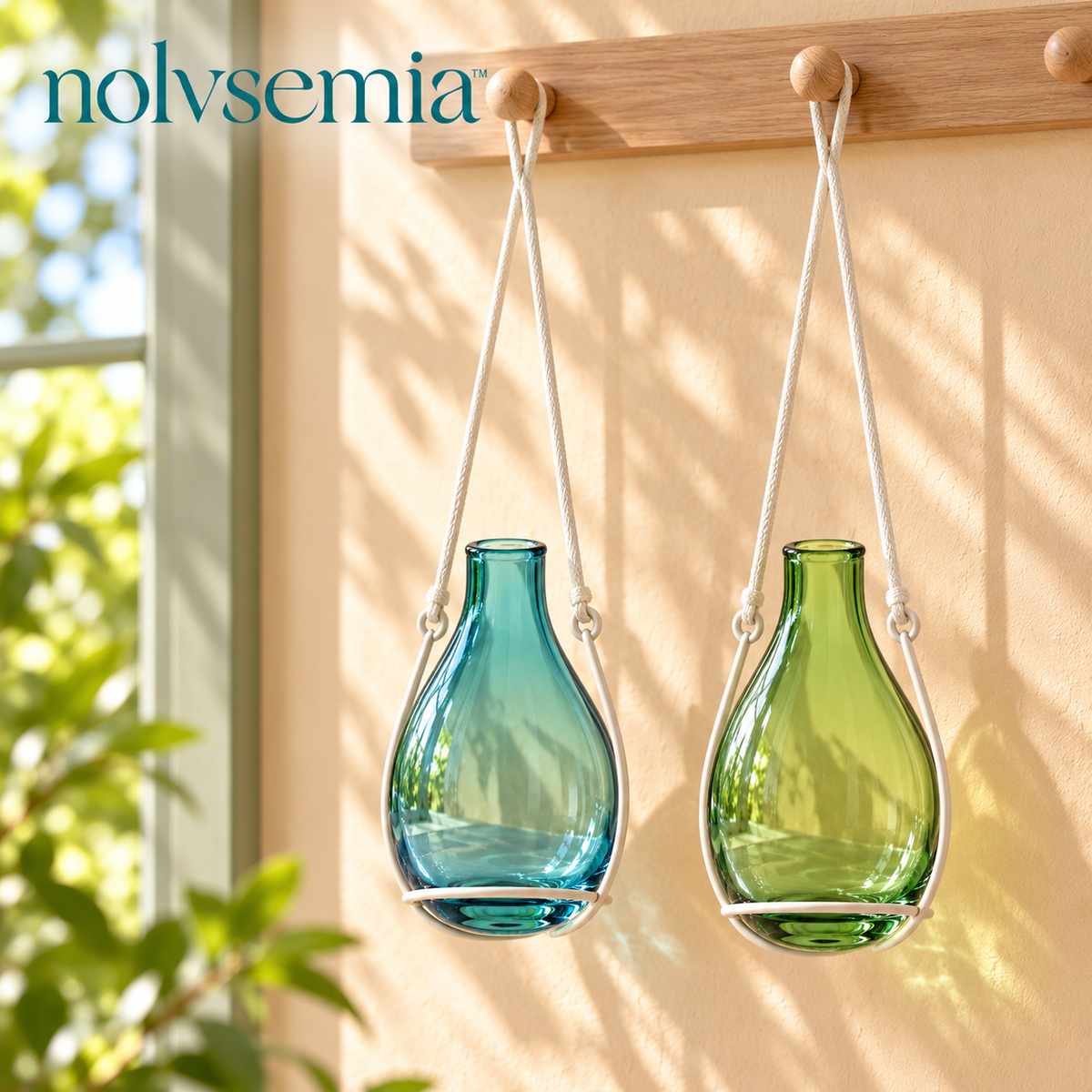 nolvsemia™ Hanging Dewdrop Glass Vase Set — 2 Suspended Bud Vases for Indoor Windows & Small Flower Displays