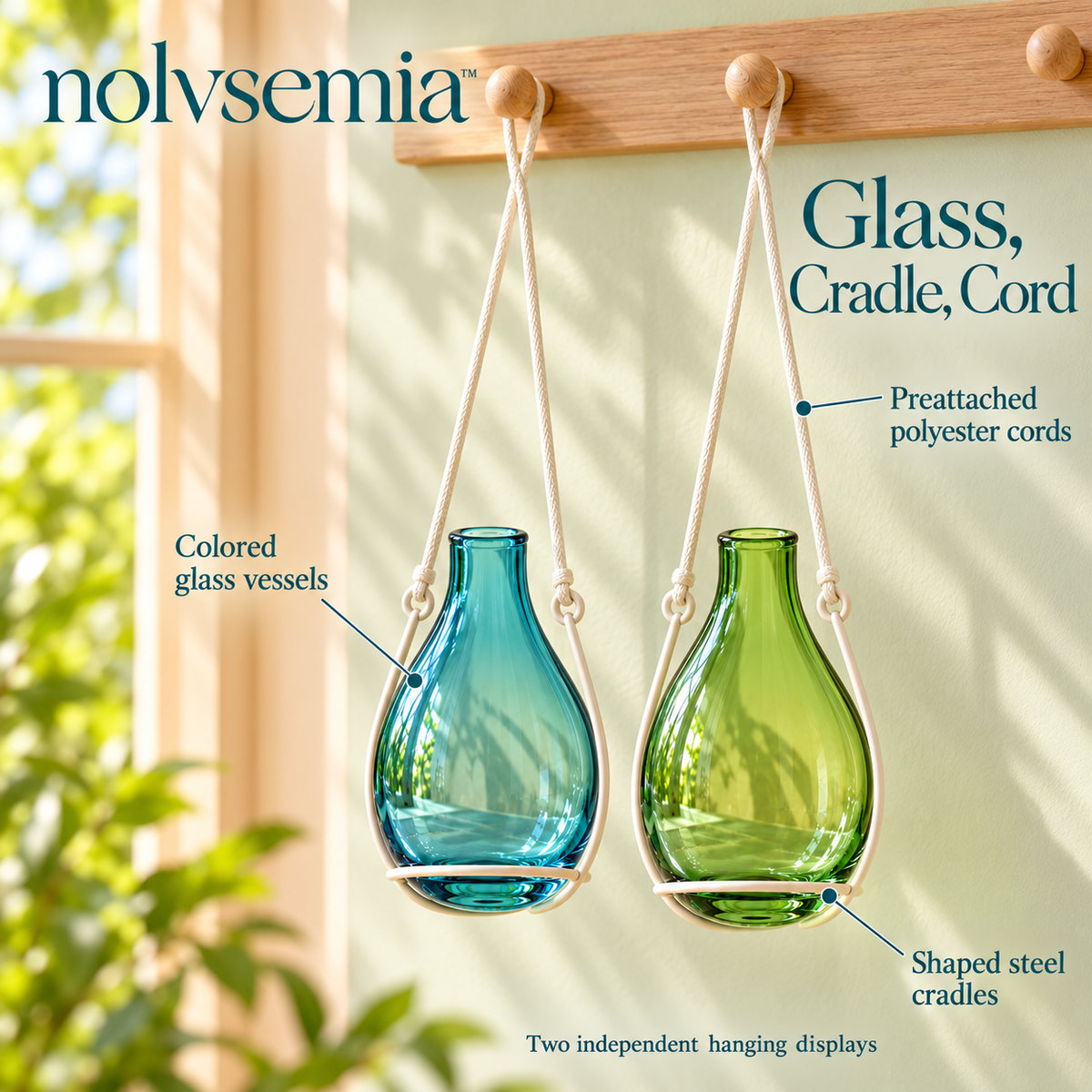 nolvsemia™ Hanging Dewdrop Glass Vase Set — 2 Suspended Bud Vases for Indoor Windows & Small Flower Displays