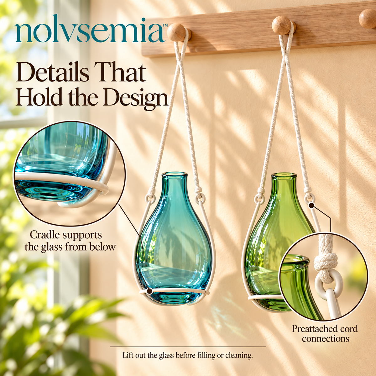 nolvsemia™ Hanging Dewdrop Glass Vase Set — 2 Suspended Bud Vases for Indoor Windows & Small Flower Displays