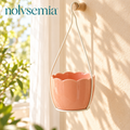 nolvsemia™ Petal Basket Ceramic Hanging Planter — Indoor Scalloped Cachepot with Removable Metal Hanger for 4-Inch Nursery Pots
