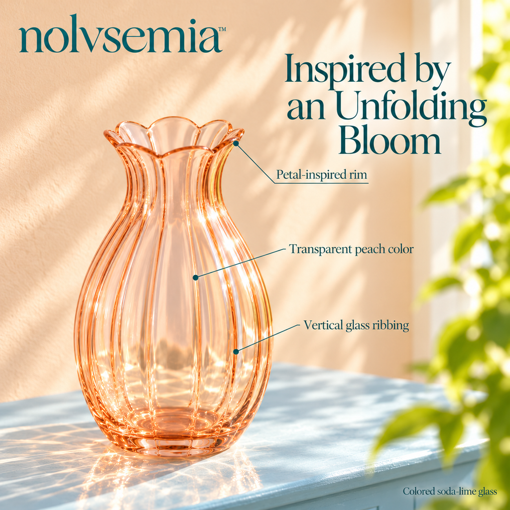 nolvsemia™ Petal Rim Ribbed Glass Vase — Small Scalloped Flower Vase for Fresh Stems & Dining Table Centerpieces