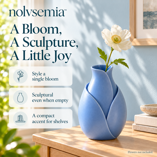nolvsemia™ Folded Petal Ceramic Bud Vase — Small Sculptural Flower Vase for Bookshelf, Console & Mantel Decor