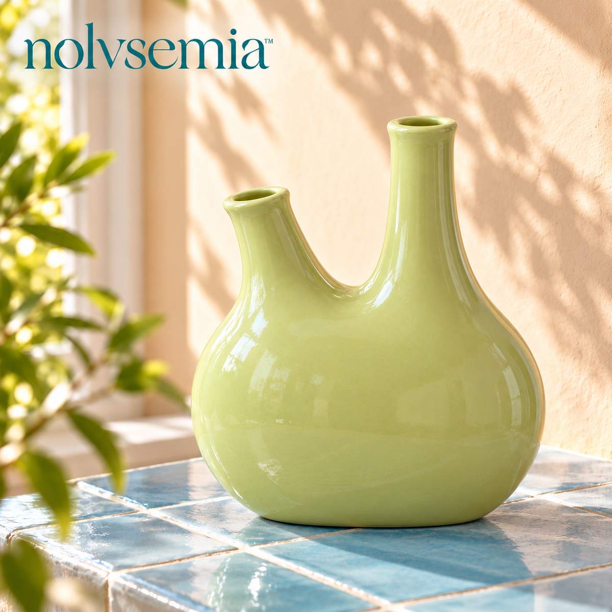 nolvsemia™ Twin Sprout Ceramic Flower Vase — Double-Neck Sculptural Bud Vase for Single Stems & Modern Shelf Decor