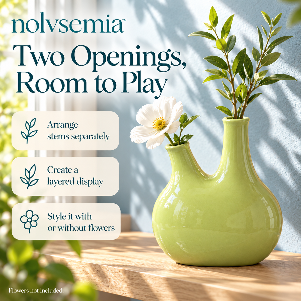 nolvsemia™ Twin Sprout Ceramic Flower Vase — Double-Neck Sculptural Bud Vase for Single Stems & Modern Shelf Decor