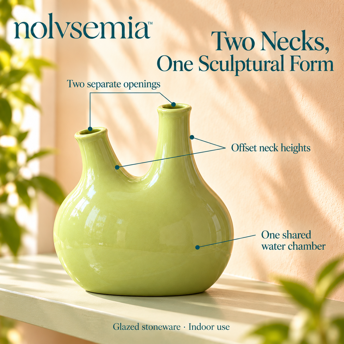 nolvsemia™ Twin Sprout Ceramic Flower Vase — Double-Neck Sculptural Bud Vase for Single Stems & Modern Shelf Decor