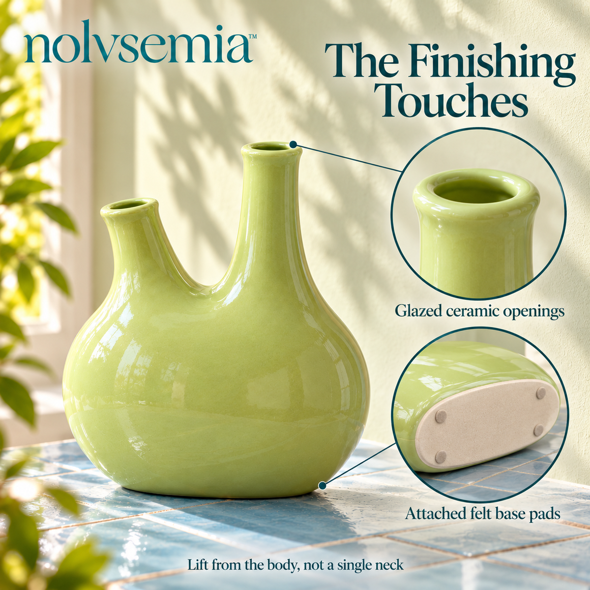 nolvsemia™ Twin Sprout Ceramic Flower Vase — Double-Neck Sculptural Bud Vase for Single Stems & Modern Shelf Decor