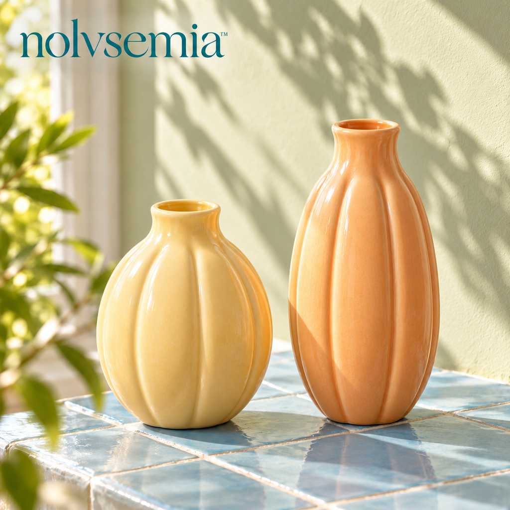 nolvsemia™ Seedpod Ceramic Bud Vase Set — 2 Small Textured Flower Vases for Shelf Styling & Table Decor