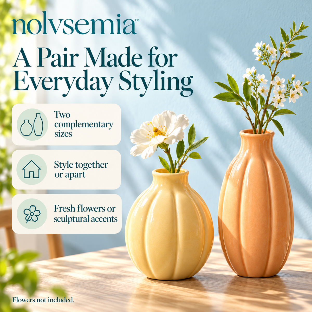 nolvsemia™ Seedpod Ceramic Bud Vase Set — 2 Small Textured Flower Vases for Shelf Styling & Table Decor