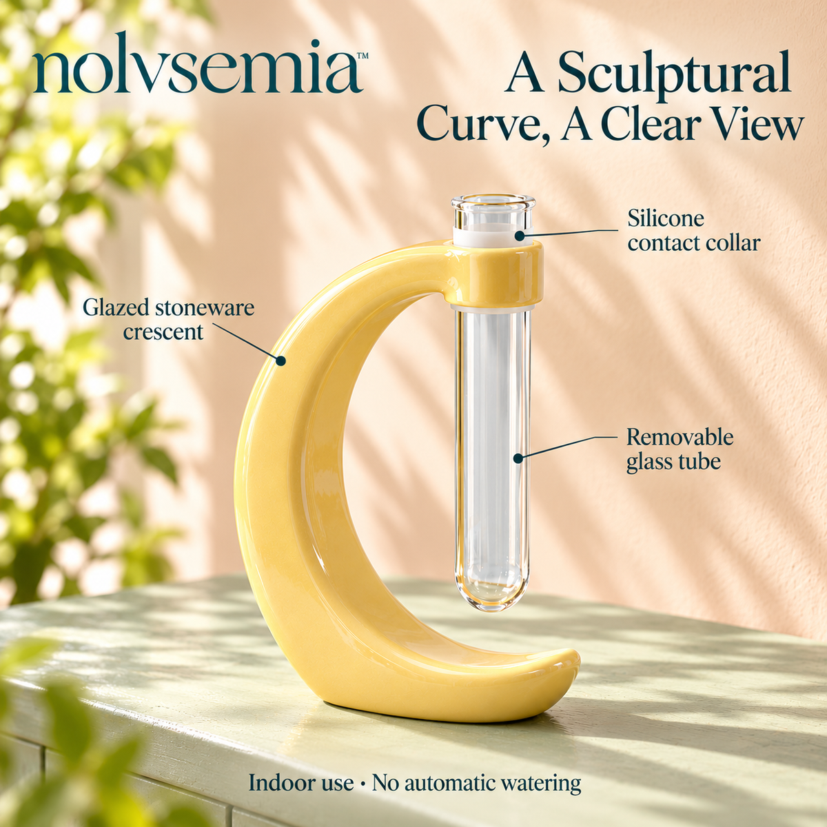 nolvsemia™ Crescent Ceramic Propagation Stand — Removable Glass Tube Bud Vase for Indoor Plant Cuttings & Desk Decor