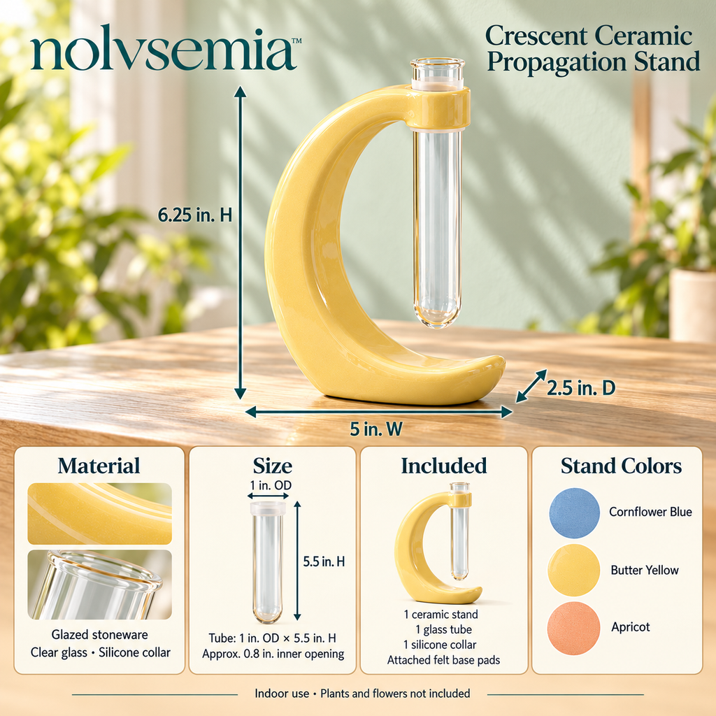 nolvsemia™ Crescent Ceramic Propagation Stand — Removable Glass Tube Bud Vase for Indoor Plant Cuttings & Desk Decor